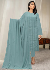PASTEL TURQUOISE Chiffon Embroidered 3Pc Suit (Unstitched)