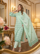LIGHT GREEN Supreme Lawn 3pc suit with Luxury Voile Dupatta