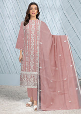 LIGHT TEA PINK ORGANZA Embroidered with Beads and Handwork 3Pc Suit (Unstitched)
