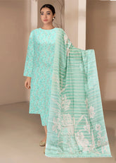 MINT & APPLE GREEN Premium Classic Lawn 3PC Suit With Fancy Voile Dupatta ( Unstitched )