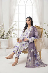 WHITE & PURPLE HAZE WITH MULTI PRINT Printed Full Suit with Luxury ZARI Dupatta 3pc (Unstitched)