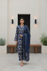 LAPIS BLUE WITH MULTI PRINT Printed Premium Lawn Full Suit 3pc Suit (Unstitched)