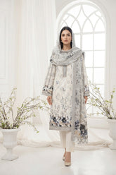 IVORY, BLACK & PEANUT BROWN Floral Digital Printed 3Pc suit with Luxury Voile Dupatta(Unstitched)