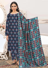 MIDNIGHT BLUE AND TURQUOISE 3pc Premium linen suit with linen dupatta (Unstitched)
