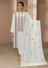 OFF WHITE WITH MAROON GREEN AND DULL GOLD Chiffon Embroidered 3Pc Suit (Unstitched)