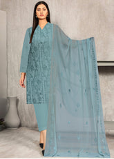 PASTEL TURQUOISE Chiffon Embroidered 3Pc Suit (Unstitched)