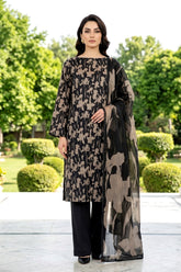 BLACK & KHAKI Premium Classic Lawn 3pc Suit with Light Weight Voile Dupatta (Unstitched)