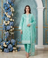 SPRING GREEN WITH IVORY Digital Printed 3Pc suit with Luxury Voile Dupatta(Unstitched)