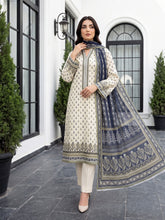 BASE LIGHT GREEN WITH BLUE Digital Printed 3Pc suit with Luxury Voile Dupatta(Unstitched)