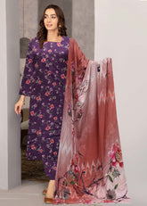 PURPLE AND DARK PEACH 3pc Premium linen suit with linen dupatta (Unstitched)
