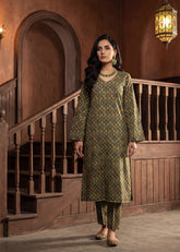 TEAL GREEN &CANARY YELLOW Premium Classic Lawn 2pc (Unstitched)