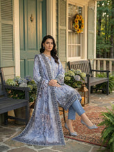 LAVENDER BLUE WITH MULTI PRINT Premium Classic Lawn Printed Suit with Light Weight Fancy Voile Dupatta 3pc (Unstitched)