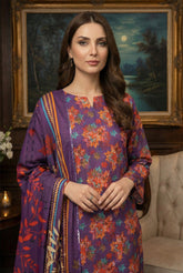 BASE PURPLE WITH MULTI PRINT Khaddar Printed Suit with Khaddar Printed Dupatta 3pc Unstitched