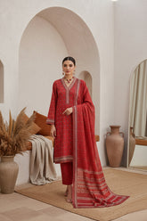 BURGUNDY RED & CREAM Premium Classic Lawn 3pc Suit with Light Weight Voile Dupatta (Unstitched)