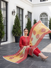 CARMINE RED Digital Printed 3Pc suit with Luxury Voile Dupatta(Unstitched)