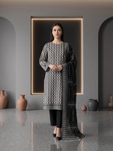 BLACK Premium Classic Lawn 3pc Suit with Luxury Voile Dupatta (Unstitched)
