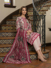 PASTEL PINK WITH GREEN MAGENTA Digital Printed 3Pc suit with Luxury Voile Dupatta(Unstitched)