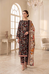 MULTI FLORAL PRINT WITH BLACK PRINTED LAWN SUIT WITH VOILE DUPATTA 3Pc (Unstitched)