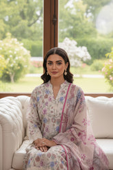 LIGHT CREAM & LIGHT PINK WITH MULTI PRINT Printed Premium Lawn Full Suit 3pc Suit (Unstitched)