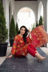 BRIGHT PINK Premium Digital Lawn 3pc Suit with Light Weight Digital VOILE Dupatta (Unstitched)
