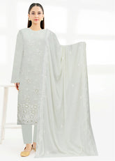 CREAMISH Chiffon Embroidered with LASER WORK 3Pc Suit (Unstitched)