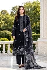 BLACK & GRAY..Premium Classic Lawn 3pc Suit with Light Weight Voile Dupatta (Unstitched)