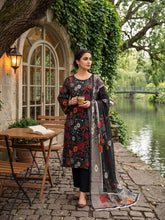 BLACK WITH MULTI Digital Printed Premium Lawn Suit with Voile Dupatta 3pc (Unstitched)