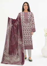 DARK MAGENTA & FAWN Premium Swiss Voile 3 PC Printed Suit (Unstitched)