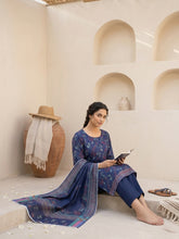 ADMIRAL BLUE WITH MULTI PRINT Digital Printed Premium Lawn with Light weight Voile Dupatta 3pc Suit (Unstitched)