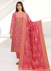 FLAMINGO PINK 3pc Premium linen printed suit with linen dupatta (Unstitched)