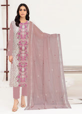 TEA PINK & FUSHIA PINK Chiffon Embroidered 3Pc Suit (Unstitched)