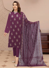 DARK PLUM Chiffon Embroidered 3Pc Suit (Unstitched)