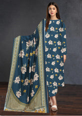 DEEP OCEAN BLUE & BEIGE 3pc Premium Doria linen suit with linen dupatta (Unstitched)
