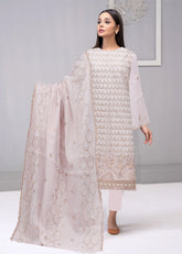 LIGHT TEA PINK & GOLD Organza Embroidered with Beads & Sequence 3Pc Suit (Unstitched)