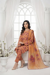 GOLDEN BROWN WITH MULTI PRINT Printed Full Suit with FANCY ZARI Dupatta 3pc (Unstitched)
