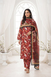 VIVID MAROON WITH MULTI PRINT Printed Premium Lawn Full Suit 3pc Suit (Unstitched)