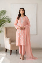 BLUSHING PEACH Chiffon Embroidered 3Pc Suit (Unstitched)