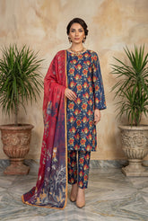 CLASSIC BLUE WITH MULTI PRINT Printed Full Suit with FANCY ZARI Dupatta 3pc (Unstitched)