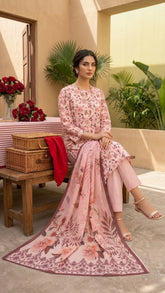WINEBERRY WITH MULTI PRINT Premium Swiss Voile 3 PC Printed Suit (Unstitched)