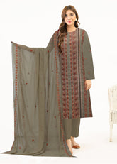 LIGHT MEHNDI GREEN ORANGE AND GOLD Chiffon Embroidered 3Pc Suit (Unstitched)