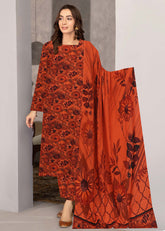ORANGE AND BLACK 3pc Premium Doria linen suit with linen dupatta (Unstitched)