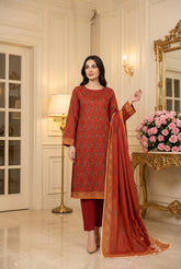 FALU RED Supreme Lawn 3pc suit with Luxury Voile Dupatta