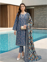 COBALT BLUE WITH MULTI PRINTED LAWN SUIT WITH VOILE DUPATTA 3Pc (Unstitched)