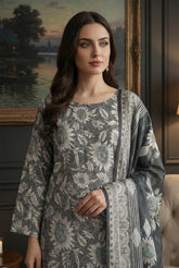 BLACK BASE WITH MULTI PRINT Khaddar Printed Suit with Khaddar Printed Dupatta 3pc Unstitched