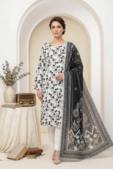 WHITE & BLACK Printed Premium Lawn 3pc Suit (Unstitched)