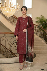 SOFT MAROON GRAY & BROWN Printed Full Suit with Luxury ZARI Dupatta 3pc (Unstitched)