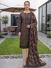 BROWN & BLACK Printed Full Suit (3Pc) suit with Luxury Voile Dupatta(Unstitched)