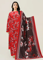 RED AND BROWN 3pc Premium Doria linen suit with linen dupatta (Unstitched)