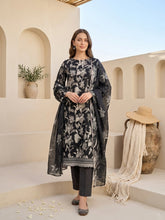 BLACK & SOFT BLUE GRAY Digital Printed Premium Lawn with Light weight Voile Dupatta 3pc Suit (Unstitched)