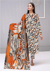 SHADES OF ORANGE & BLACK 3pc Premium Doria linen suit with linen dupatta (Unstitched)